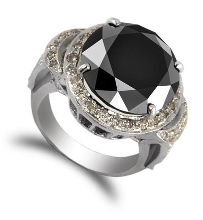 4 Ct Black Diamond Designer Ring With Diamond Accents, Beautiful Shine & Luster - ZeeDiamonds
