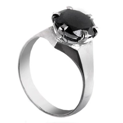 2.5 Ct Round Black Diamond Ring in 925 Sterling Silver - ZeeDiamonds