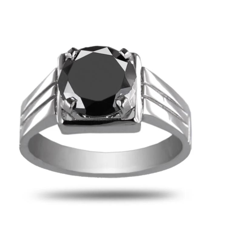 3-5 Ct Certified Round Brilliant Cut Black Diamond Solitaire Men's Ring - ZeeDiamonds