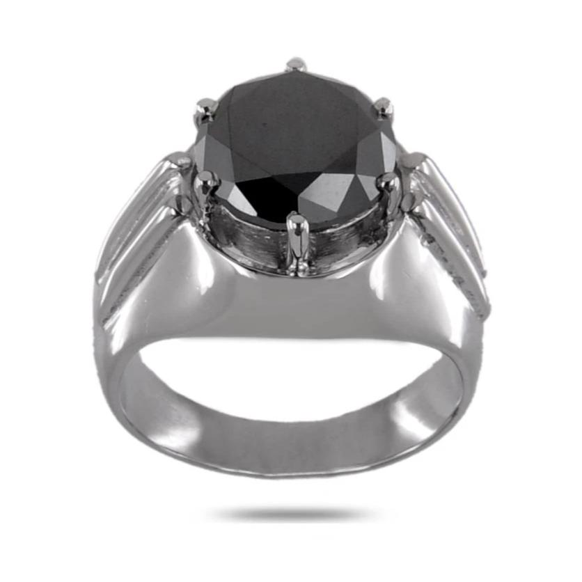 3 Ct Round Black Diamond Ring in 925 Sterling Silver - ZeeDiamonds