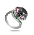 4 Ct AAA Quality Black Diamond Ring with Rubies & Emeralds Accents - ZeeDiamonds