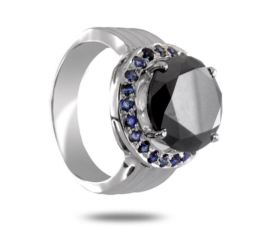 4 ct Black Diamond Engagement Ring With Gemstone Accents, Great Design - ZeeDiamonds
