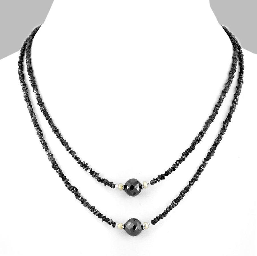 Two Row Rough Black Diamond Necklace With 8 mm Beads Diamonds - ZeeDiamonds