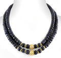 7-8 mm, Blue Sapphire Gemstone Necklace With Gold Plated Beads - ZeeDiamonds