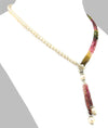 3 - 4 mm Tourmaline And Pearl Multi Gemstone Lariat Style Necklace - ZeeDiamonds
