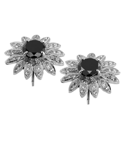 1 Ct Black Diamond Solitaire Studs With White Diamond Accents - ZeeDiamonds