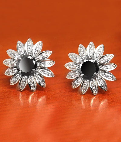 1 Ct Black Diamond Solitaire Studs With White Diamond Accents - ZeeDiamonds