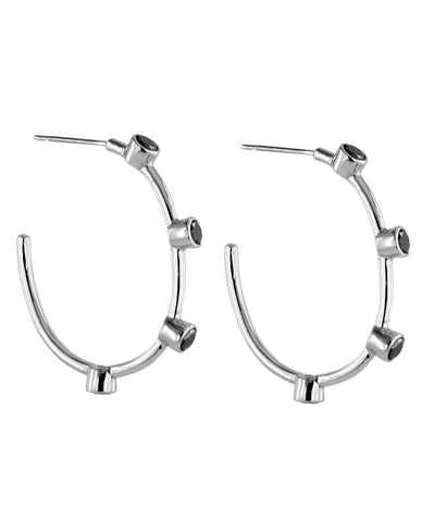 0.8 Ct Designer Hoopla Style Black Diamond Earrings in Silver - ZeeDiamonds