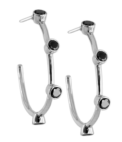 0.8 Ct Designer Hoopla Style Black Diamond Earrings in Silver - ZeeDiamonds