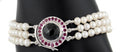 Three Row Pearl Moti with Ruby Accents Designer Bracelet With Black Diamond Clasp - ZeeDiamonds