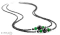 Two Row 2.5 mm Black Diamond Necklace With Emerald Beads - ZeeDiamonds