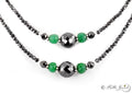 Two Row 2.5 mm Black Diamond Necklace With Emerald Beads - ZeeDiamonds