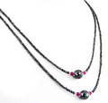 2 mm Two Row Black Diamond Necklace With Ruby Beads, Free Studs - ZeeDiamonds