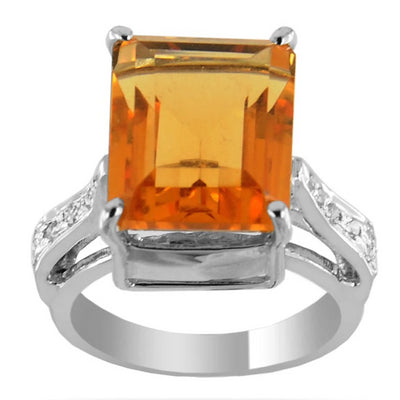 Yellow Citrine Gemstone Unisex Ring With White Diamond Accents - ZeeDiamonds