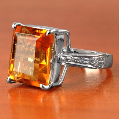 Yellow Citrine Gemstone Unisex Ring With White Diamond Accents - ZeeDiamonds