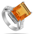Yellow Citrine Gemstone Unisex Ring With White Diamond Accents - ZeeDiamonds