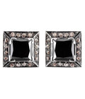 Princess Cut Black Diamond Solitaire Studs With Diamond Accents - ZeeDiamonds