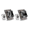 Princess Cut Black Diamond Solitaire Studs With Diamond Accents - ZeeDiamonds