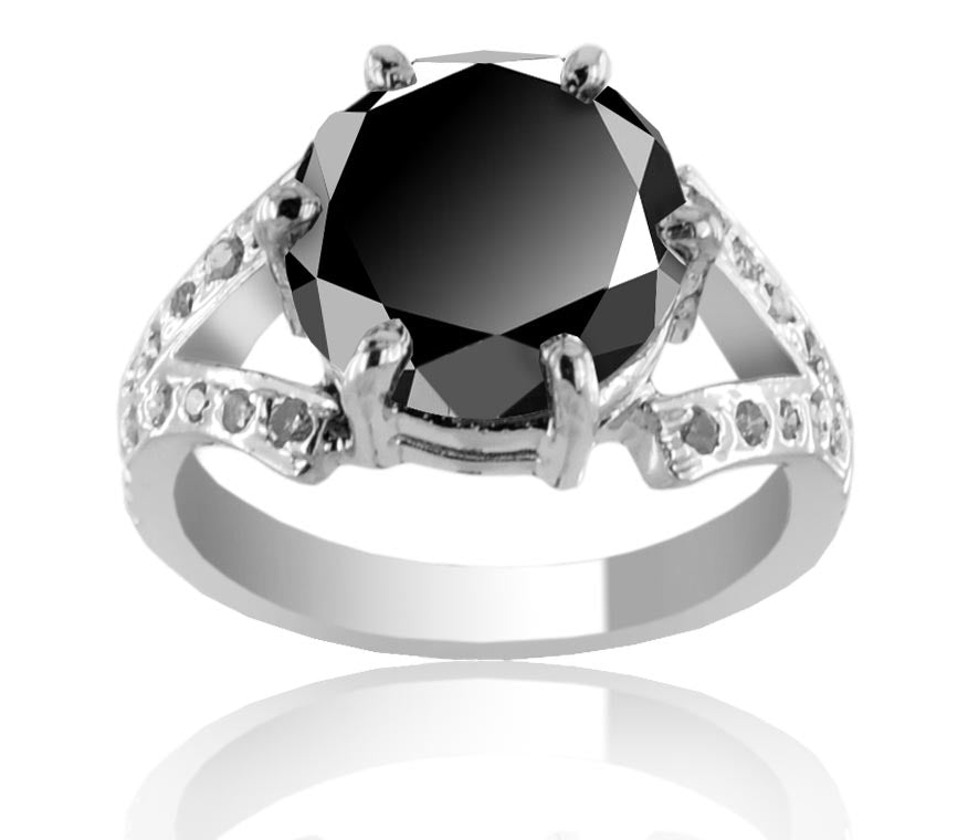 2 ct Certified, Elegant Black Diamond Engagement Ring With Diamond Accents - ZeeDiamonds