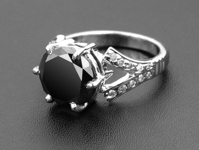 2 ct Certified, Elegant Black Diamond Engagement Ring With Diamond Accents - ZeeDiamonds