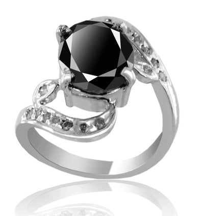 1.50 Ct Certified Black Diamond Ring With Diamond Accents, Latest Design - ZeeDiamonds