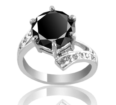 1.50 Ct Certified Black Diamond Ring With Diamond Accents, Latest Design - ZeeDiamonds