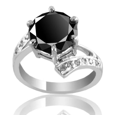 2.5 Carats AAA Certified Black Diamond Solitaire Ring with diamond accents - ZeeDiamonds