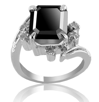 2.50 Ct Certified Designer Black Diamond Ring With White Diamond, Great Shine - ZeeDiamonds