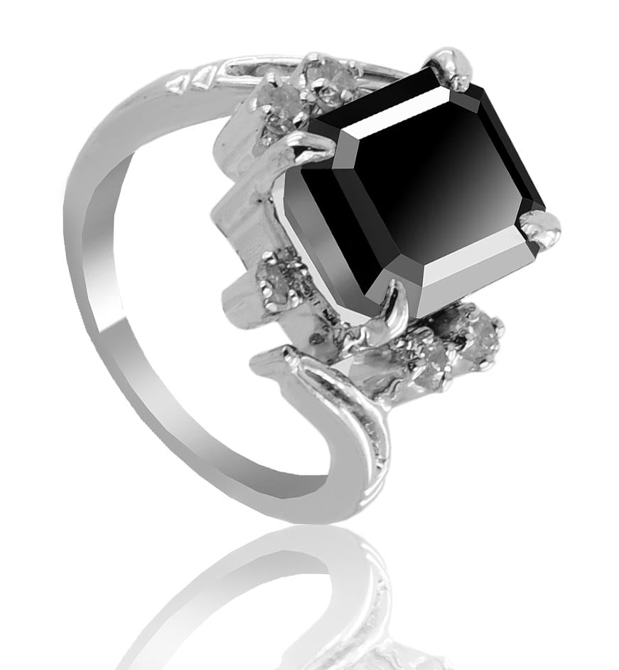 2.50 Ct Certified Designer Black Diamond Ring With White Diamond, Great Shine - ZeeDiamonds