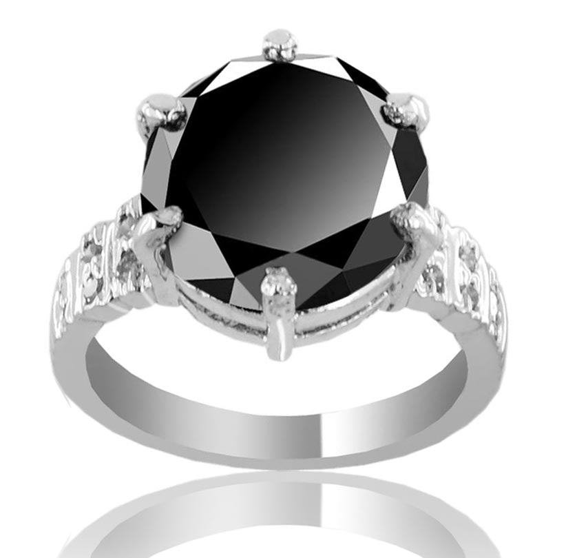2.50 Ct Certified Black Diamond Solitaire Ring With Accents, Designer Collection - ZeeDiamonds