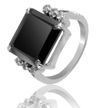 3 Ct Princess Cut Black Diamond Ring With Diamond Accents, Unique Collection - ZeeDiamonds