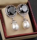 4 Ct Black Diamonds Solitaire Earrings with Pearl and Diamond Accents - ZeeDiamonds