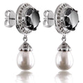 4 Ct Black Diamonds Solitaire Earrings with Pearl and Diamond Accents - ZeeDiamonds