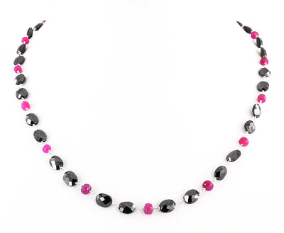 Stunning Oval Fancy Black Diamond Beads And Ruby Beads Necklace - ZeeDiamonds