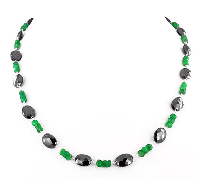 3-4 mm Colombian Emerald and 6-9 mm Black Diamond Fancy Beads Necklace - ZeeDiamonds