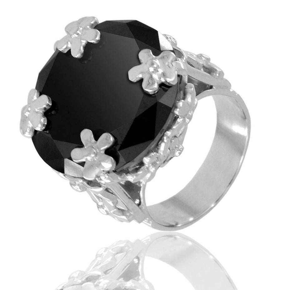 7 Ct Round Black Diamond Designer Ring in 925 Sterling Silver - ZeeDiamonds