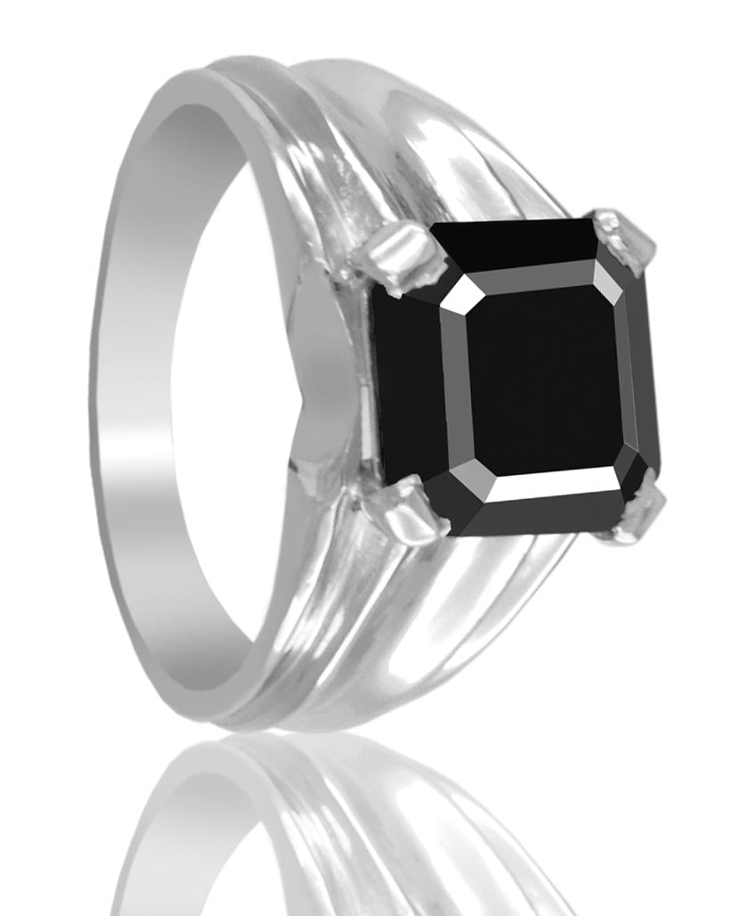 3 Ct Asscher Cut Black Diamond Solitaire Engagement Ring, Elegant Shine - ZeeDiamonds