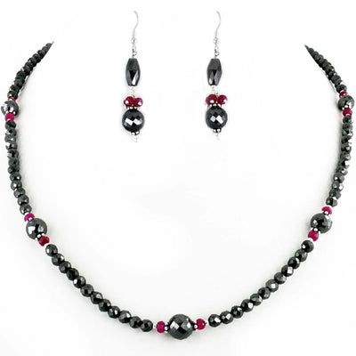 4-8 mm Black Diamond Designer Necklace with Ruby Accents - ZeeDiamonds