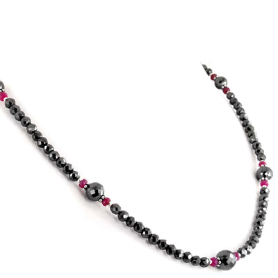 4-8 mm Black Diamond Designer Necklace with Ruby Accents - ZeeDiamonds