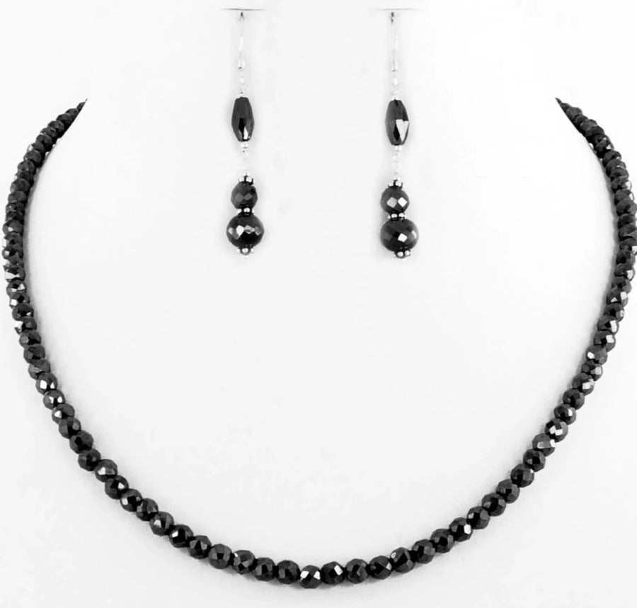 5 mm Certified Black Diamond Necklace With Dangler Earrings - ZeeDiamonds