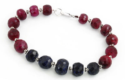 7-8 mm Faceted Ruby Gemstone Bracelet With Blue Sapphire Beads - ZeeDiamonds