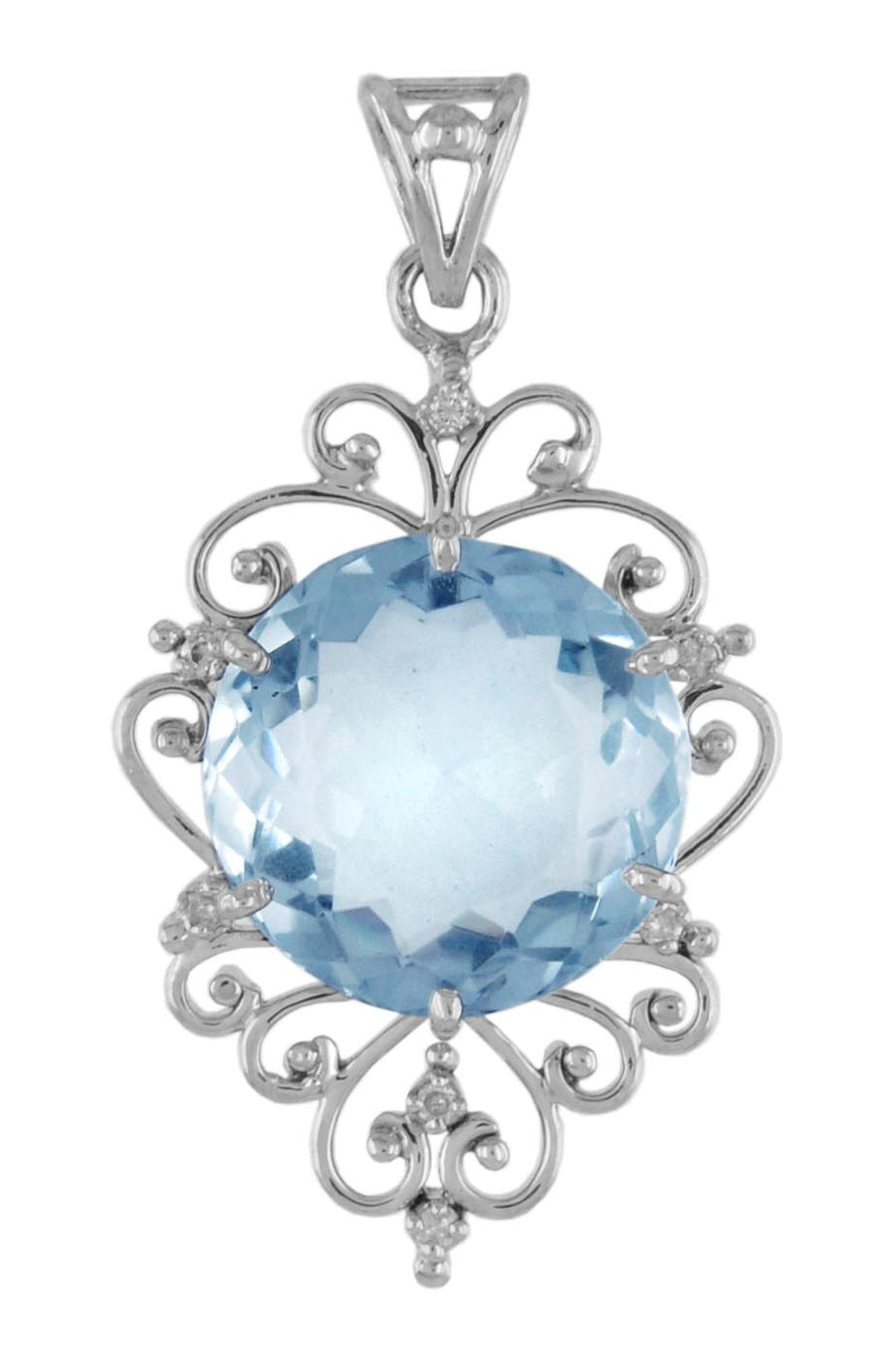 20cts Blue Topaz Pendant in Sterling Silver With White Diamond Accents - ZeeDiamonds