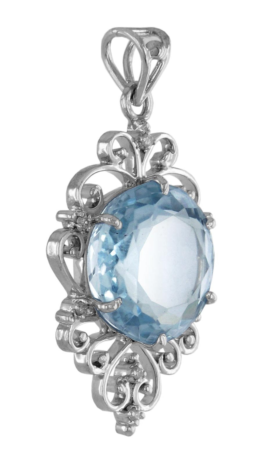 20cts Blue Topaz Pendant in Sterling Silver With White Diamond Accents - ZeeDiamonds