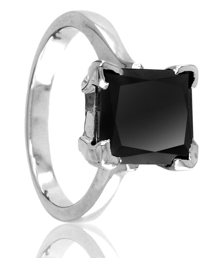 2.50 Ct Princess Cut AAA Certified Black Diamond Solitaire Ring, Great Shine & Luster - ZeeDiamonds