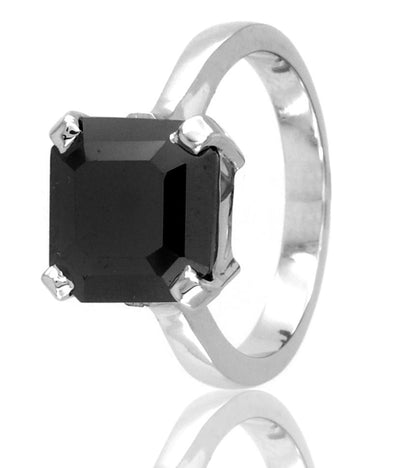 3 Ct Asscher Cut AAA Certified Black Diamond Solitaire Ring, Prong Setting - ZeeDiamonds