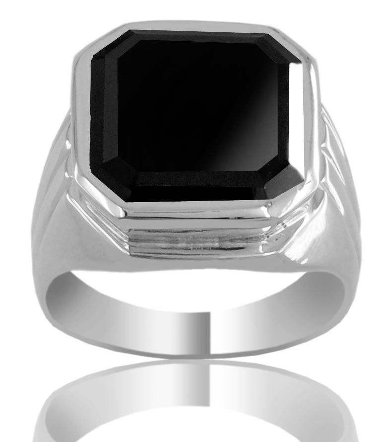 5 Ct Certified Asscher Cut Black Diamond Solitaire Men s Ring in Bezel Setting Stunning Look ZeeDiamonds