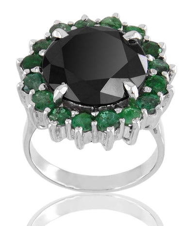 3 Ct Certified Black Diamond Ring With Gemstone Accents, Beautiful Design - ZeeDiamonds