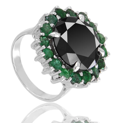 3 Ct Certified Black Diamond Ring With Gemstone Accents, Beautiful Design - ZeeDiamonds