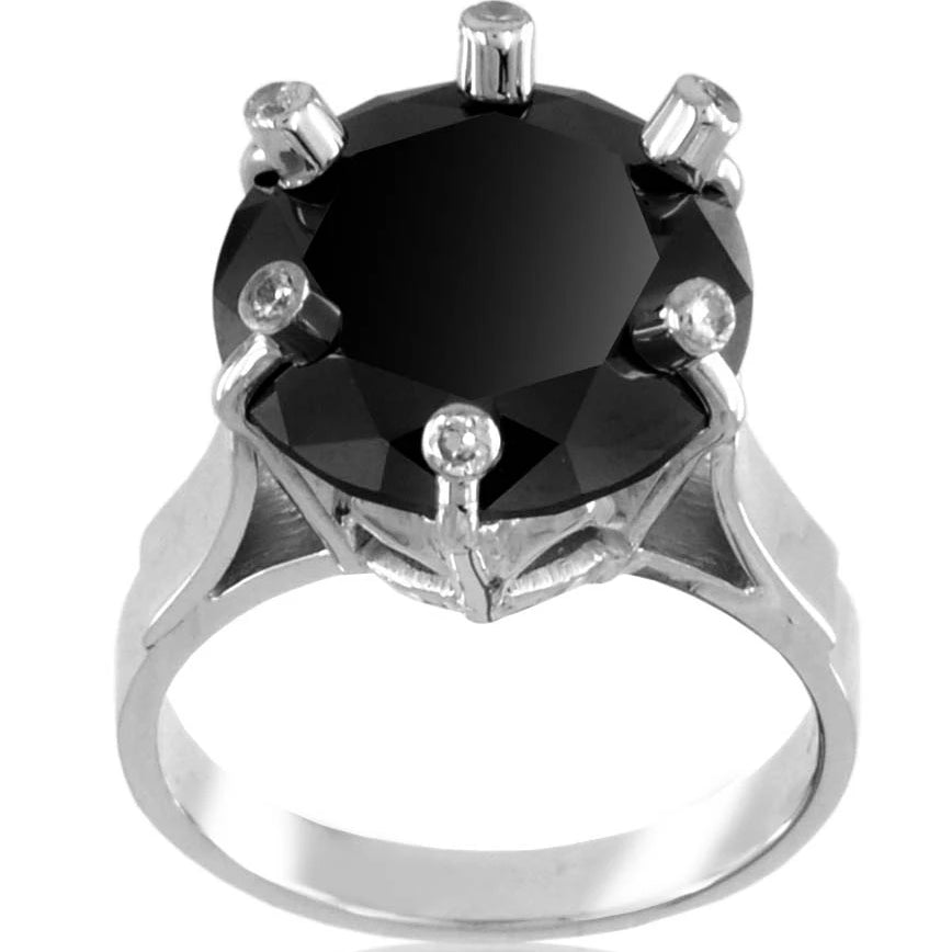 5 Ct Certified Black Diamond Heavy Ring With White Diamonds, Great Brilliance - ZeeDiamonds