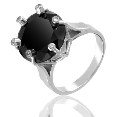 5 Ct Certified Black Diamond Heavy Ring With White Diamonds, Great Brilliance - ZeeDiamonds